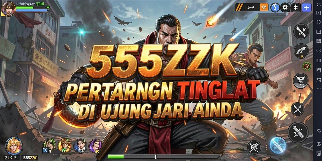 Screenshot utama 555ZK menampilkan aksi pertarungan yang seru dan mendebarkan.