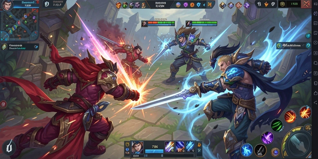 Tangkapan layar utama 73K menunjukkan aksi pertempuran tim yang mendebarkan di arena MOBA.