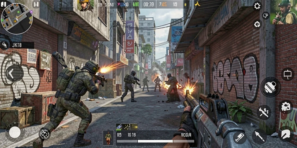 Gameplay mendebarkan JKT8 dalam pertempuran FPS.