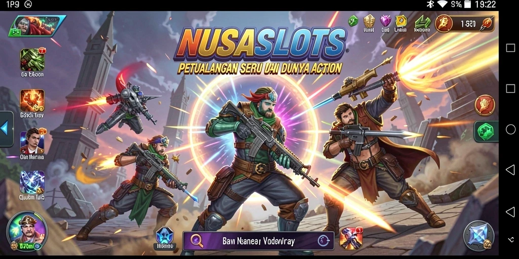Tampilan utama gameplay NUSASLOTS yang mendebarkan dan penuh aksi.