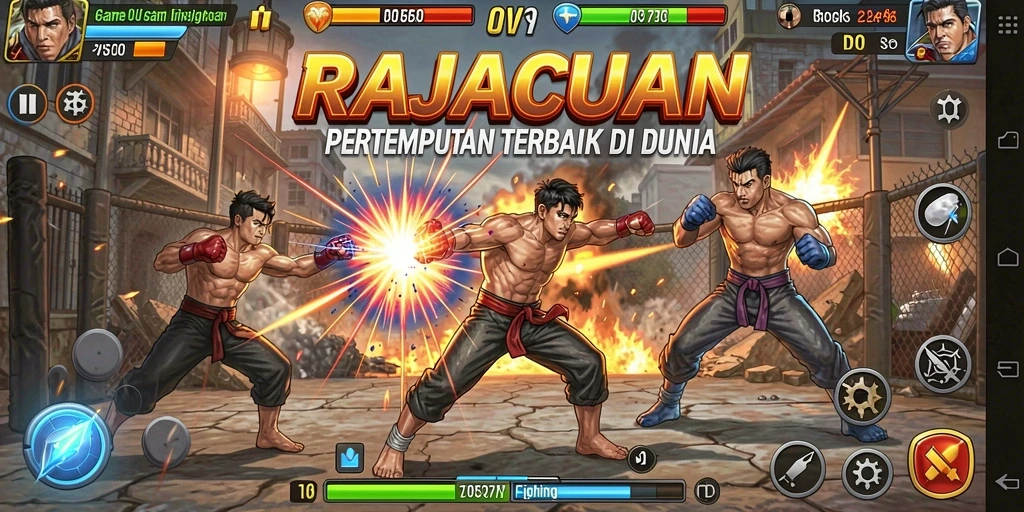 Tampilan menarik gameplay bertarung RAJACUAN dengan serangan spektakuler.
