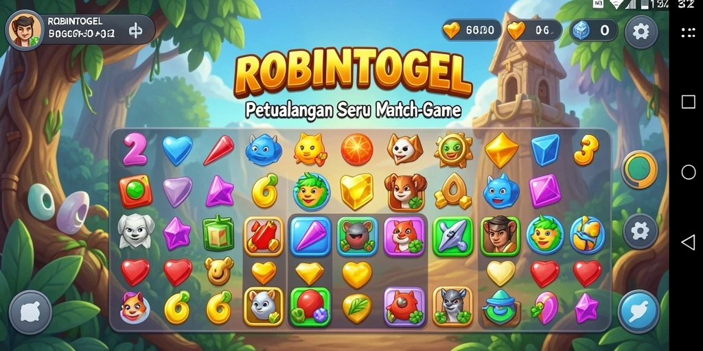 Tampilan gameplay seru ROBINTOGEL dalam aksi Match-3.
