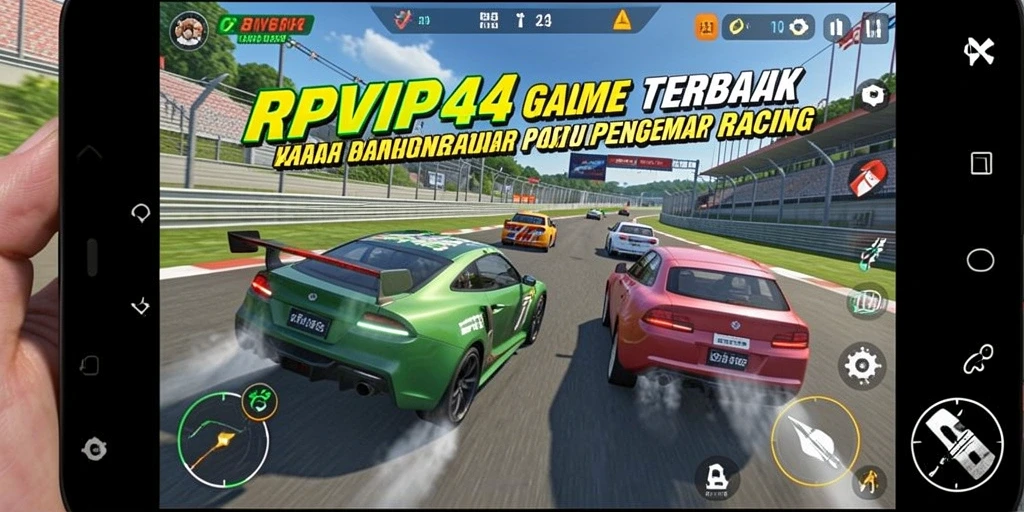 Tampilan screenshot RPVIP4 menampilkan grafik balap yang mendebarkan.