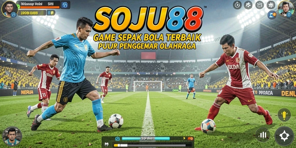 Screenshot gameplay menampilkan pertandingan sepak bola yang mendebarkan.